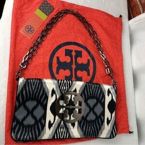 Tory Burch Black, Blue and White Women's  Grain REVA Clutch